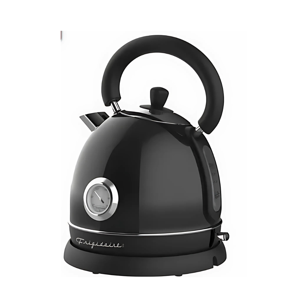 Frigidaire 1.8L Retro Electric Kettle – Stainless Steel, Black, Temperature Gauge (New)